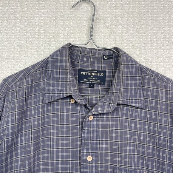 Cottonfield by Carli Gry  Blue Plaid Button Up Shirt Mens M Camp Outdoor Hike - Picture 5 of 13